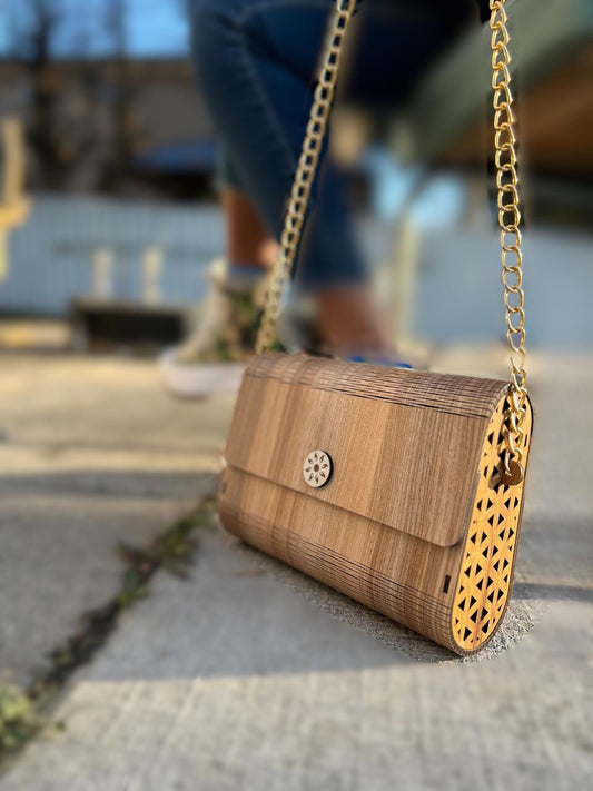 Elegant Wooden Handbag for Women | Stylish American-Inspired Purse | Handmade Laser-Engraved Clutch | Unique Gift for Her | Gift for her …