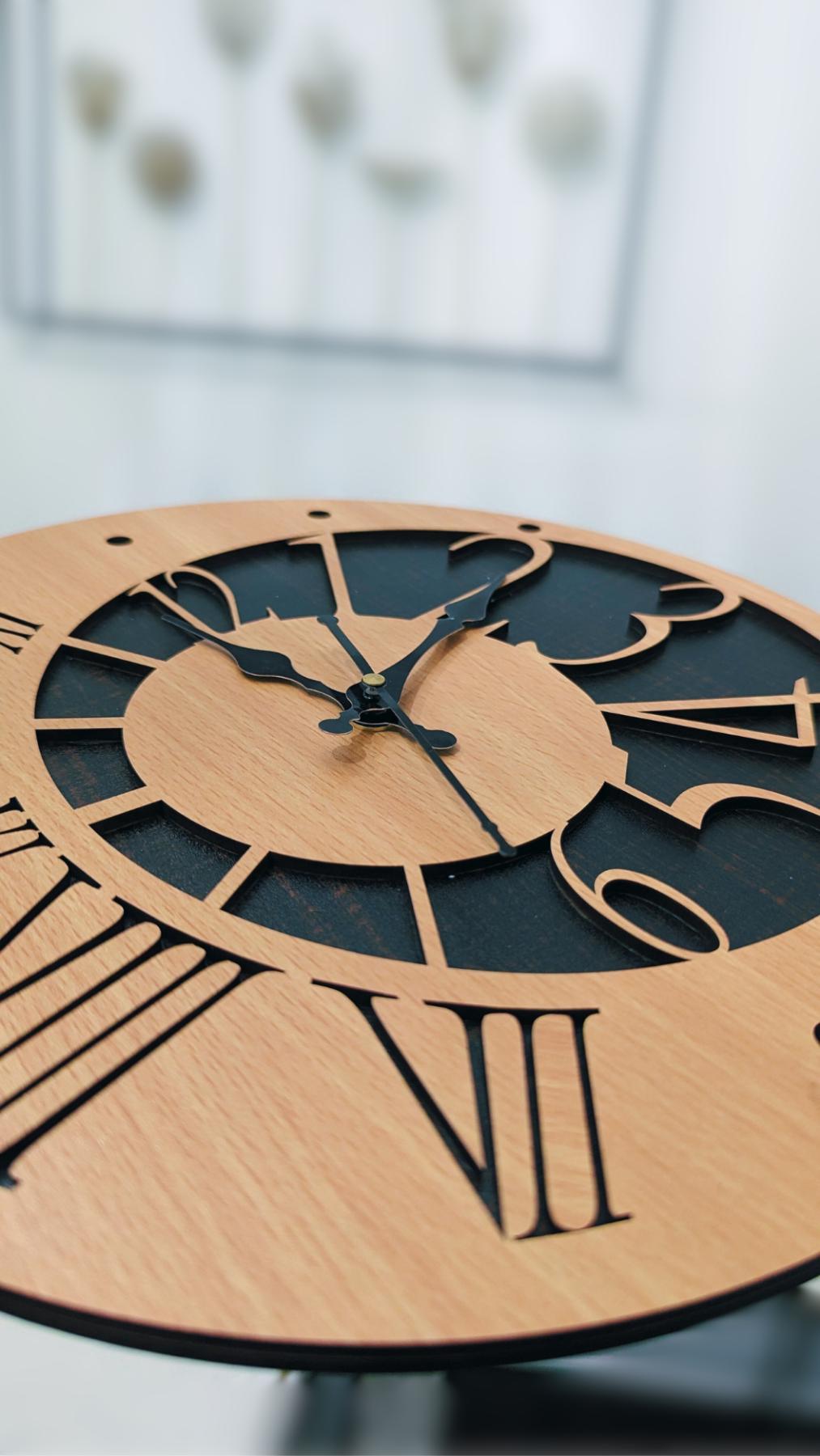 Modern Rustic Wooden Wall Clock with Roman and Arabic Numbers for Living Room Decor, Silent Non Ticking Clock for Office Kitchen Gift