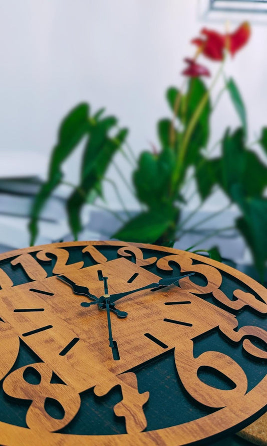 Rustic Modern Wooden Wall Clock with 3D Carved Numbers, Silent Quartz Movement, Large Decorative Wall Art for Living Room Kitchen Office