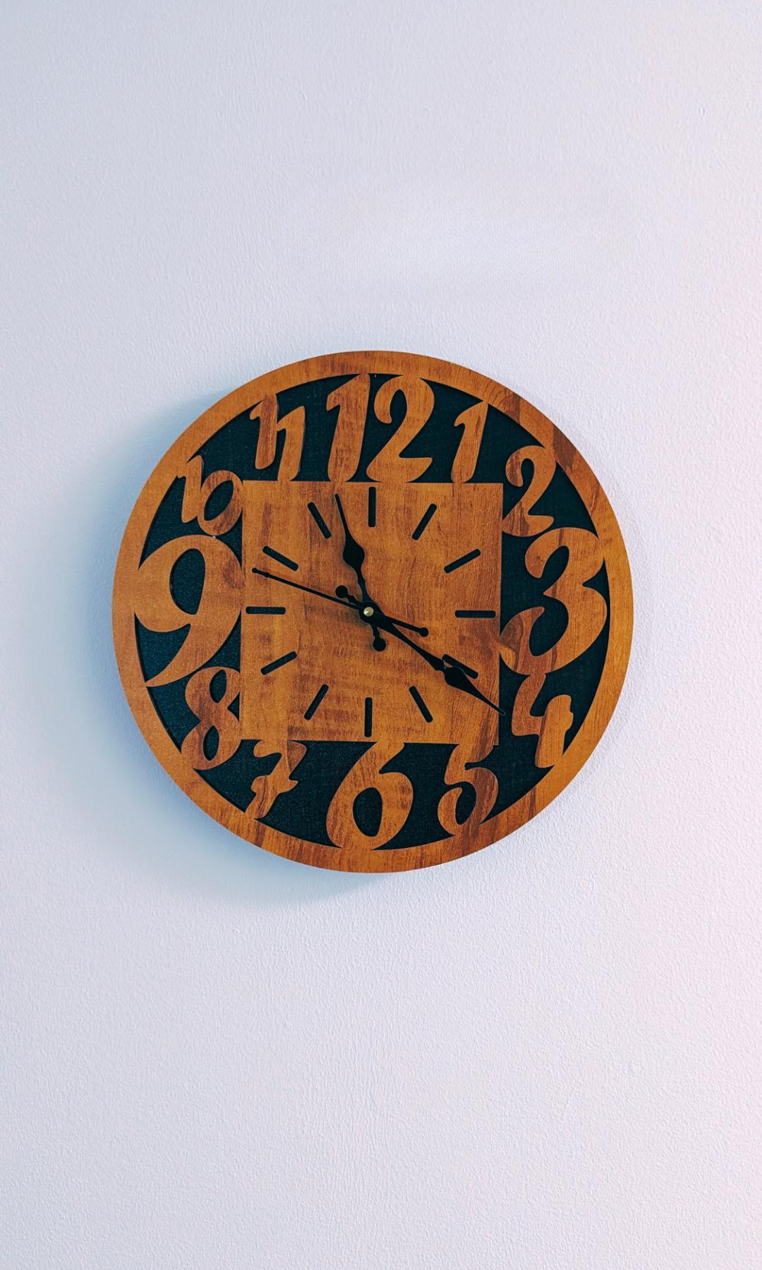 Rustic Modern Wooden Wall Clock with 3D Carved Numbers, Silent Quartz Movement, Large Decorative Wall Art for Living Room Kitchen Office