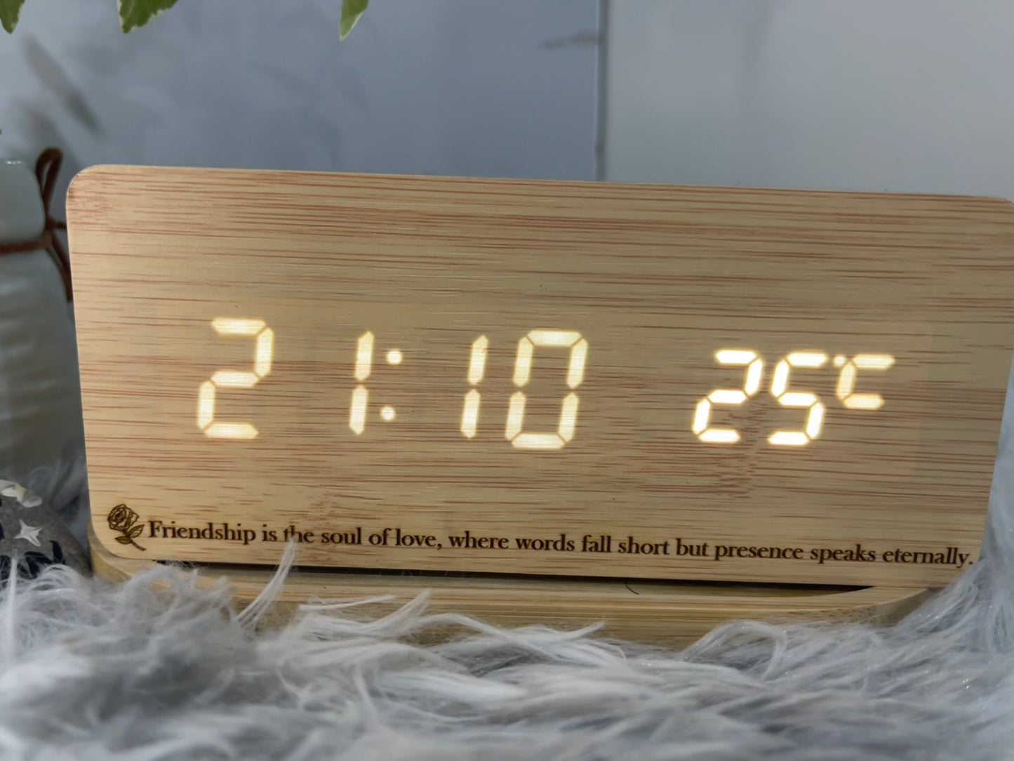 Modern Wooden Digital LED Alarm Clock with Qi Wireless Phone Charger, Sound Control, Temperature Display, Weekday Alarm