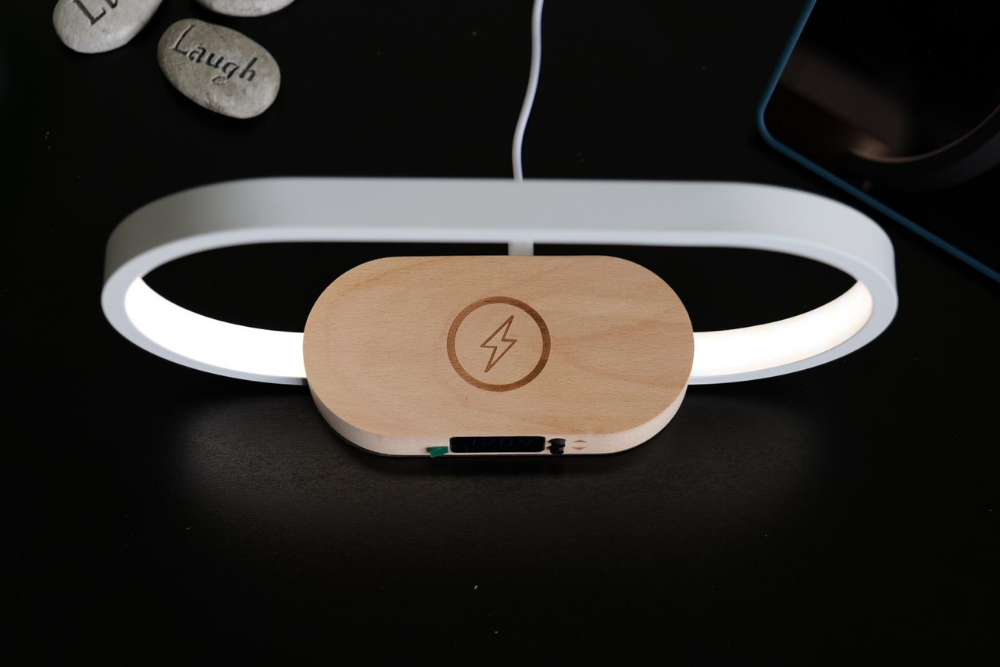LED Arch Night Light Wooden Alarm Clock: Wireless Phone Charger & USB