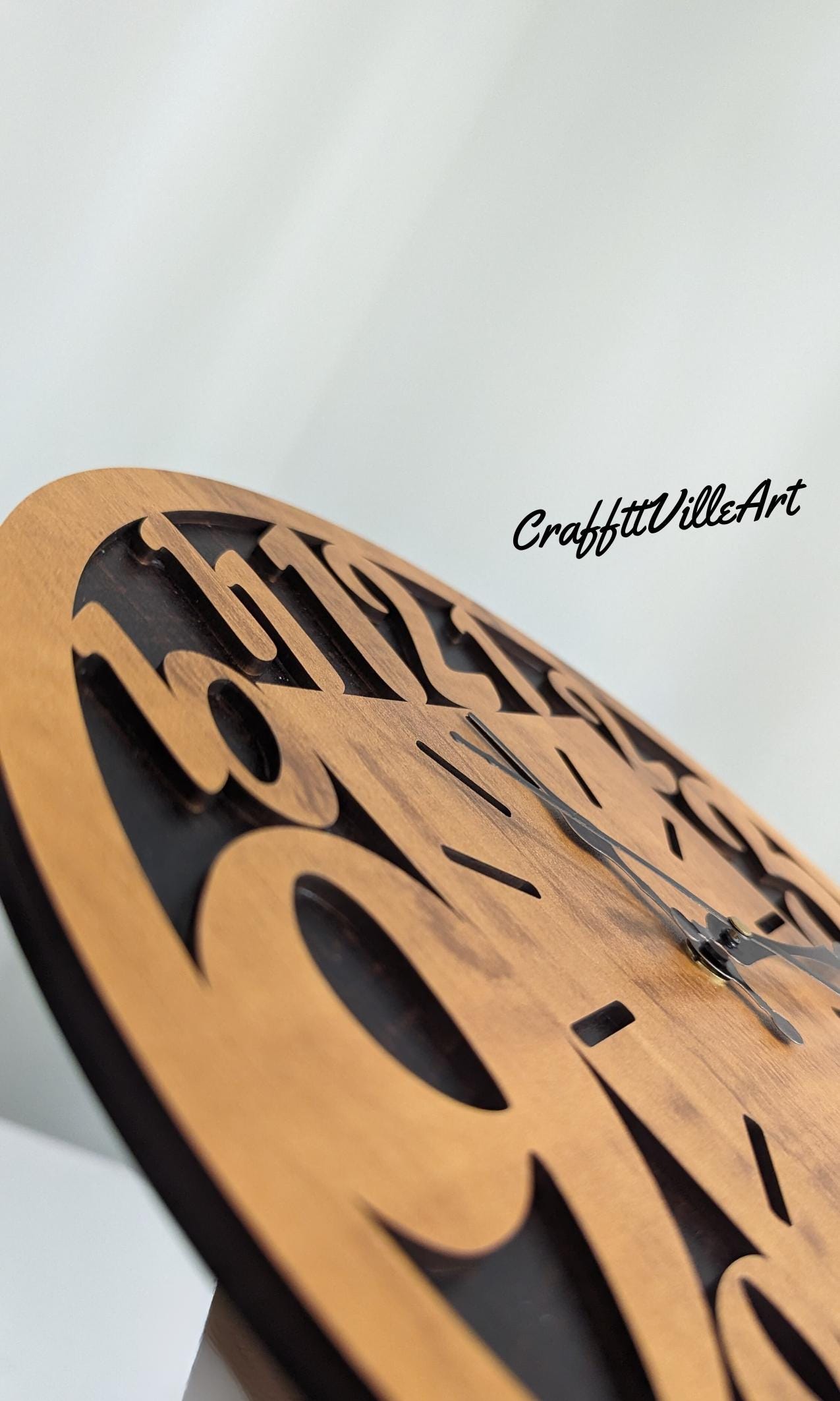 Rustic Modern Wooden Wall Clock with 3D Carved Numbers, Silent Quartz Movement, Large Decorative Wall Art for Living Room Kitchen Office