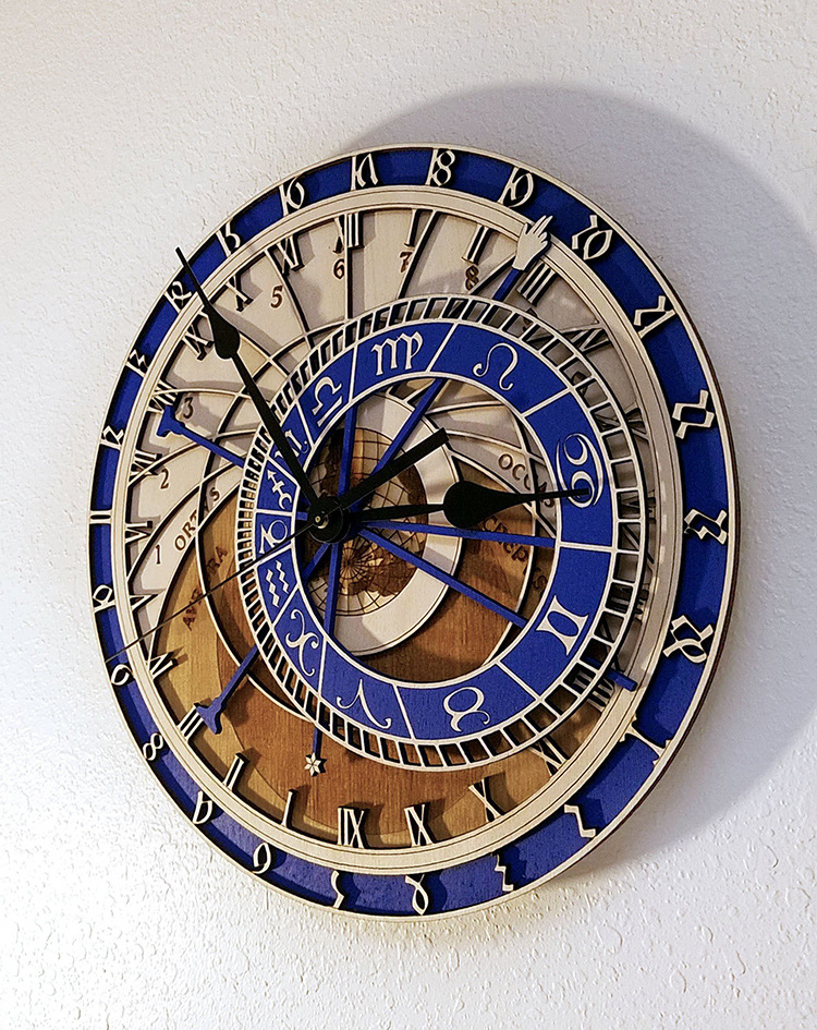 Zodiac Constellation Wooden Wall Clock – Laser-Cut Eco Wood Timepiece with Blue Accents, Astrology Decor Gift