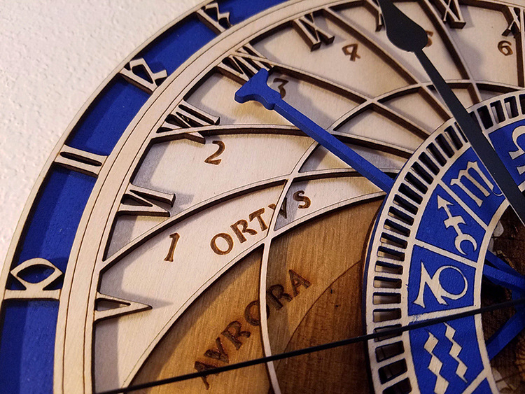 Zodiac Constellation Wooden Wall Clock – Laser-Cut Eco Wood Timepiece with Blue Accents, Astrology Decor Gift