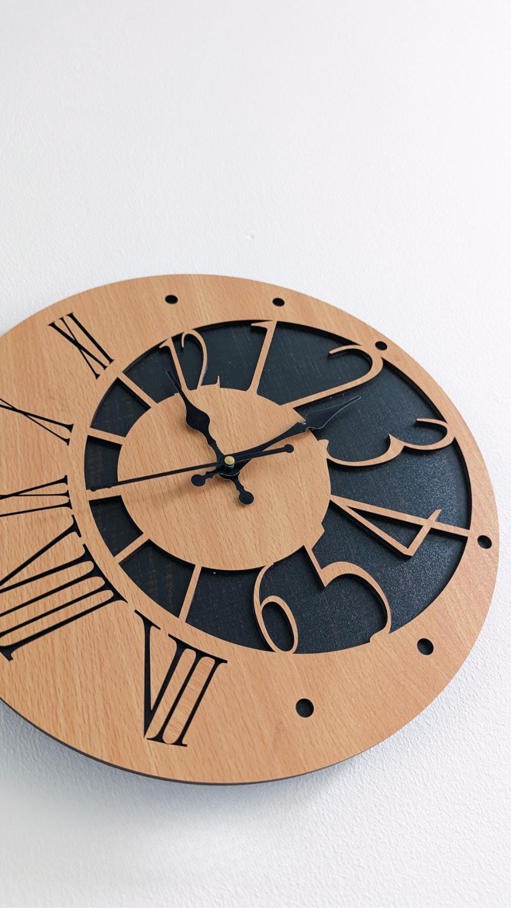 Modern Rustic Wooden Wall Clock with Roman and Arabic Numbers for Living Room Decor, Silent Non Ticking Clock for Office Kitchen Gift