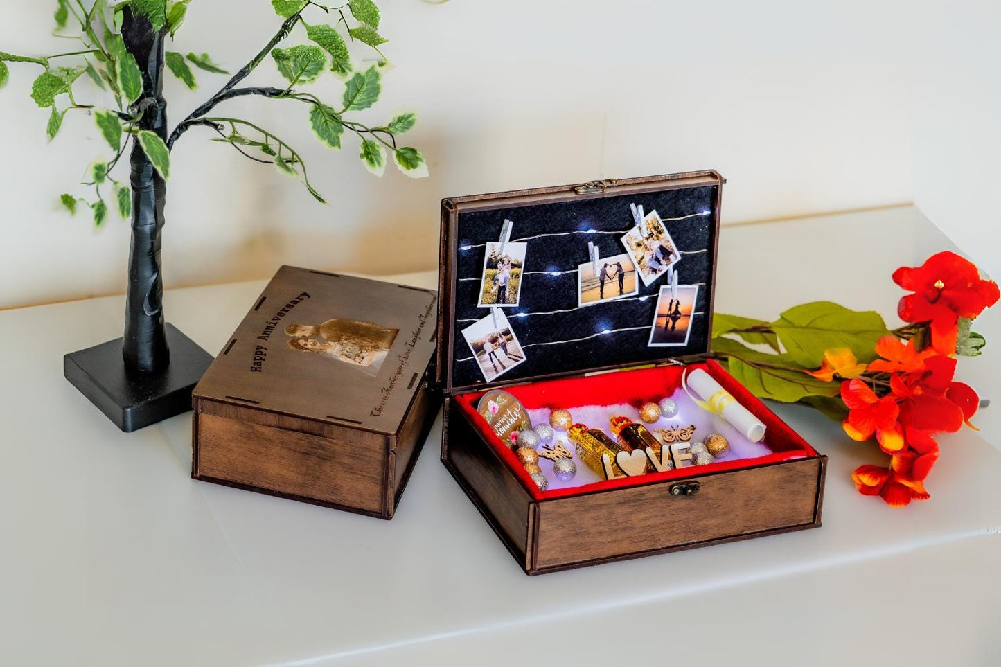 Personalized Wooden LED Gift Box – Custom Engraved Photo Memory Box for Proposals & Anniversaries | Wooden Photo Display Box | Keepsake Box