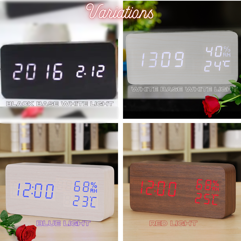 Minimalist Wooden LED Alarm Clock: Temperature & Humidity Display