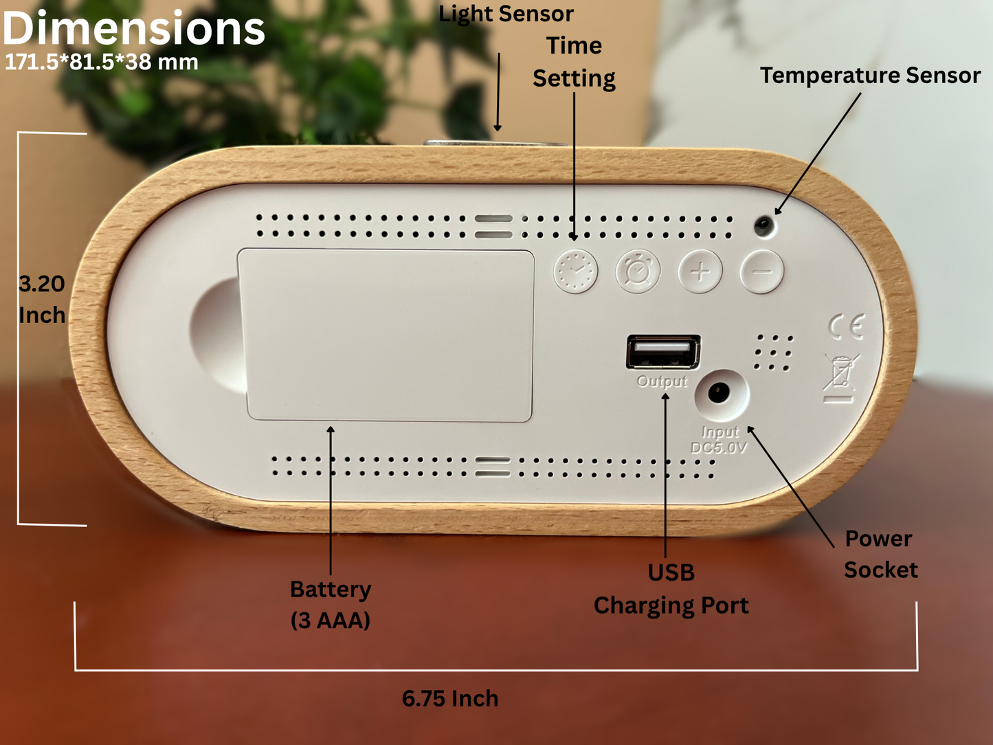 Modern Wooden LED Digital Alarm Clock with Digital Thermometer and USB Charging Port | Wooden Alarm clock | Multifunctional Electronic Clock