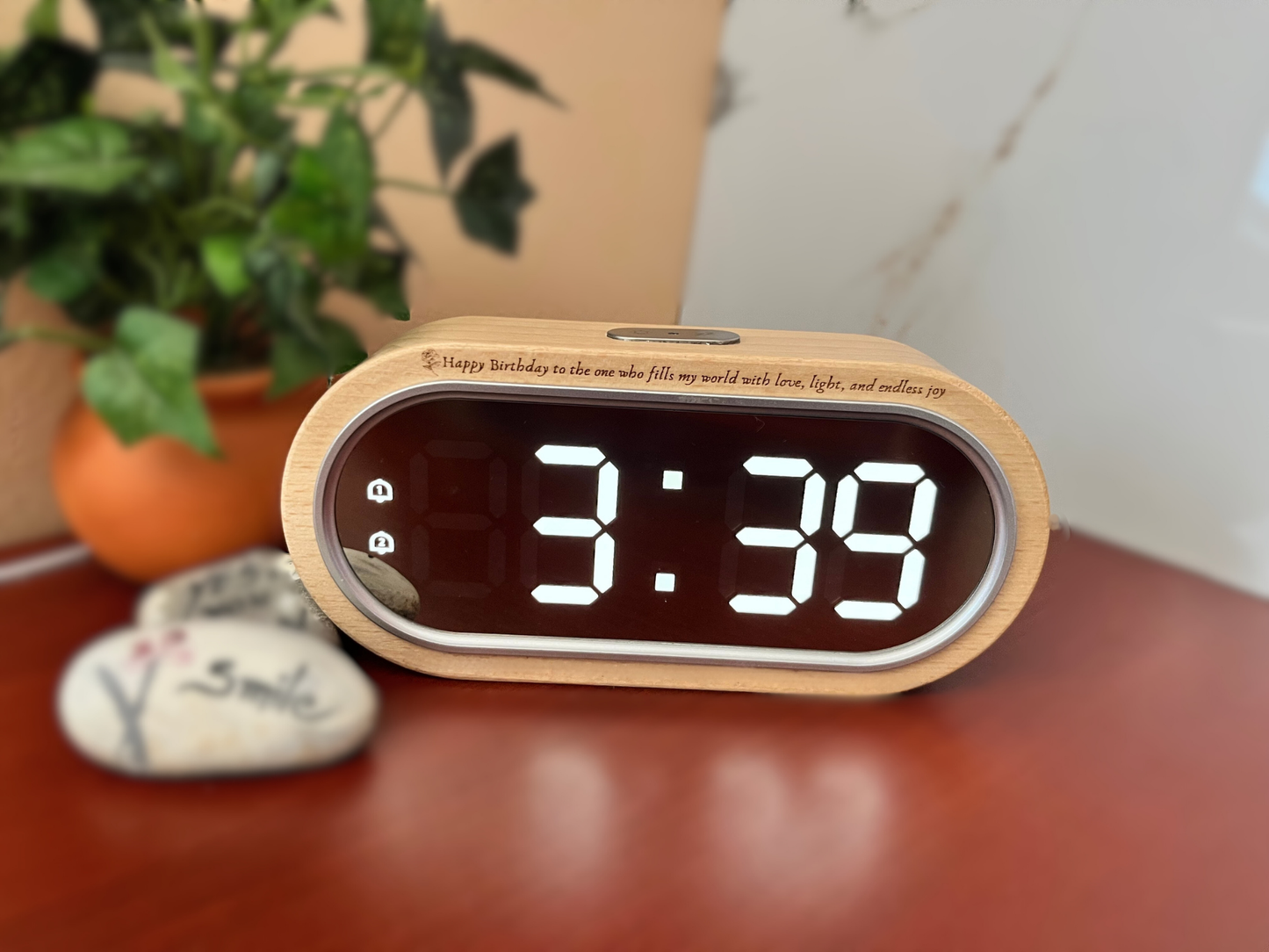 Modern Wooden LED Digital Alarm Clock with Digital Thermometer and USB Charging Port | Wooden Alarm clock | Multifunctional Electronic Clock