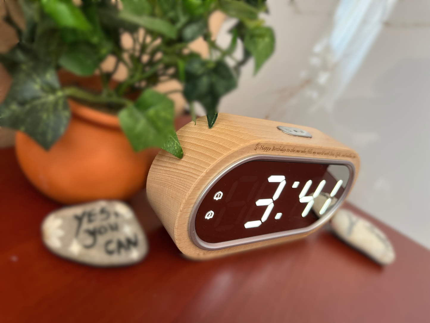Modern Wooden LED Digital Alarm Clock with Digital Thermometer and USB Charging Port | Wooden Alarm clock | Multifunctional Electronic Clock