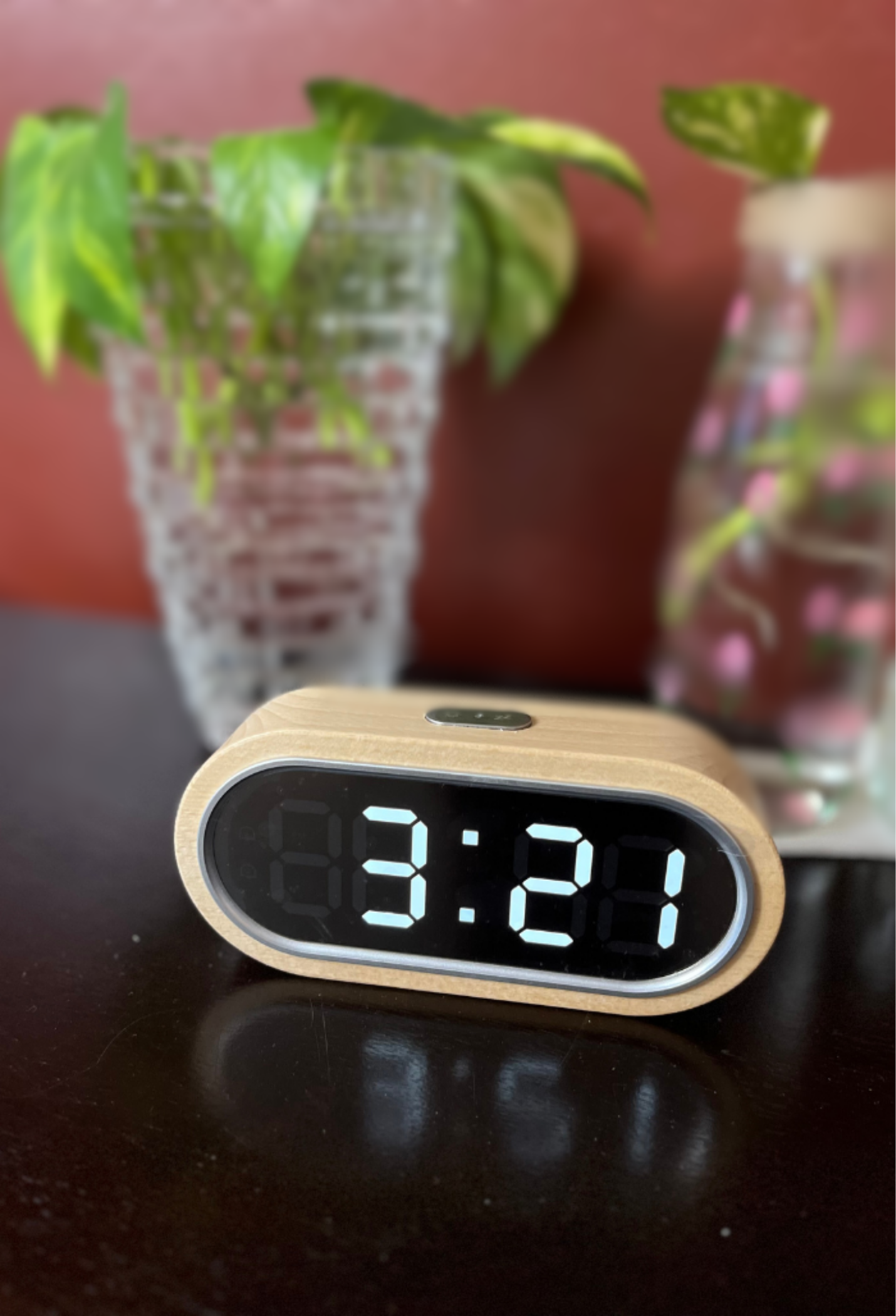 Modern Wooden LED Digital Alarm Clock with Digital Thermometer and USB Charging Port | Wooden Alarm clock | Multifunctional Electronic Clock
