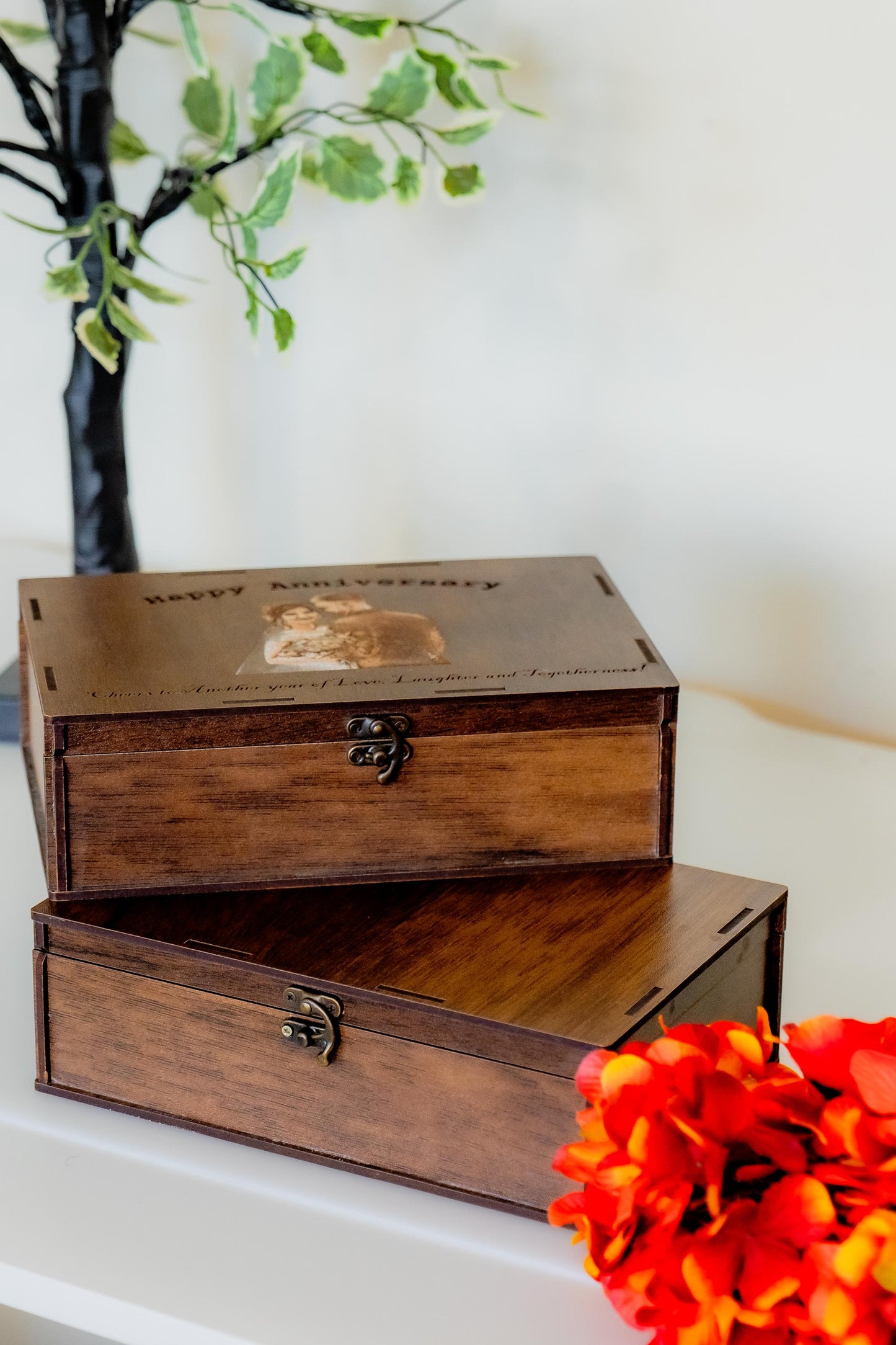 Personalized Wooden LED Gift Box – Custom Engraved Photo Memory Box for Proposals & Anniversaries | Wooden Photo Display Box | Keepsake Box