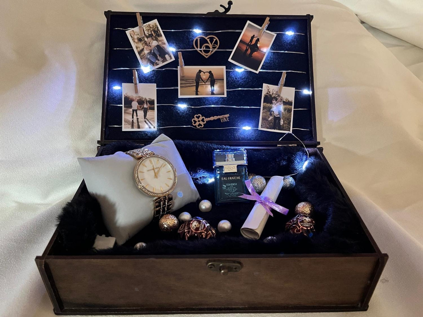 Personalized Wooden LED Gift Box – Custom Engraved Photo Memory Box for Proposals & Anniversaries | Wooden Photo Display Box | Keepsake Box