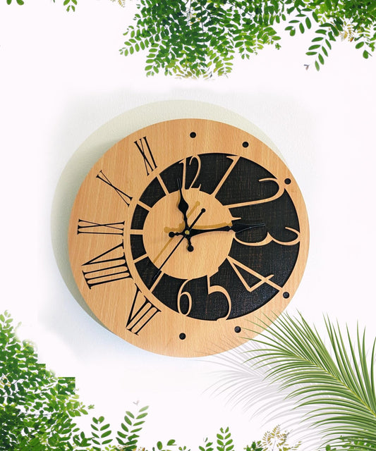 Modern Rustic Wooden Wall Clock with Roman and Arabic Numbers for Living Room Decor, Silent Non Ticking Clock for Office Kitchen Gift