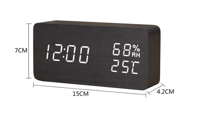 Minimalist Wooden LED Alarm Clock: Temperature & Humidity Display